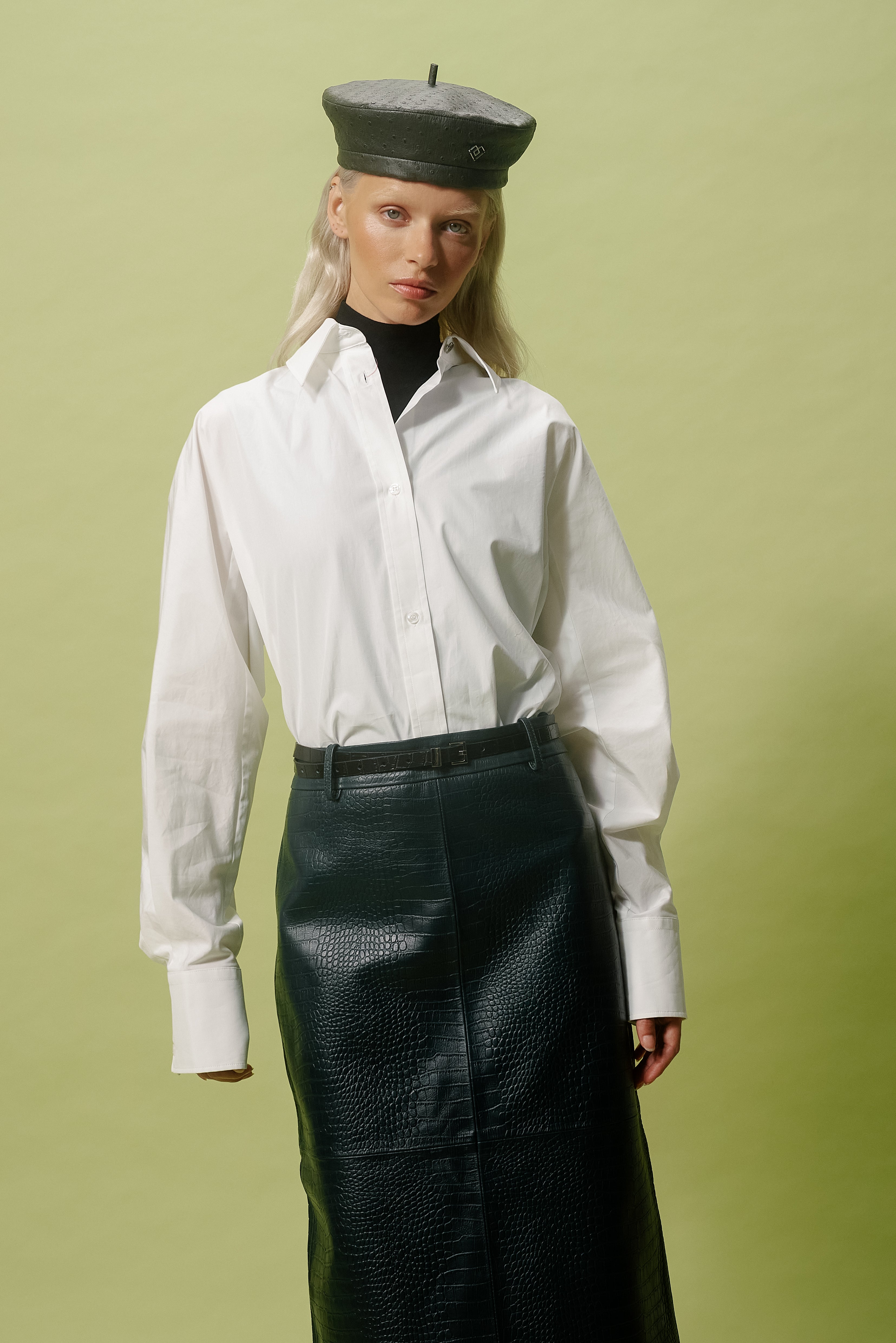 LIMITED KHAKI LEATHER BERET