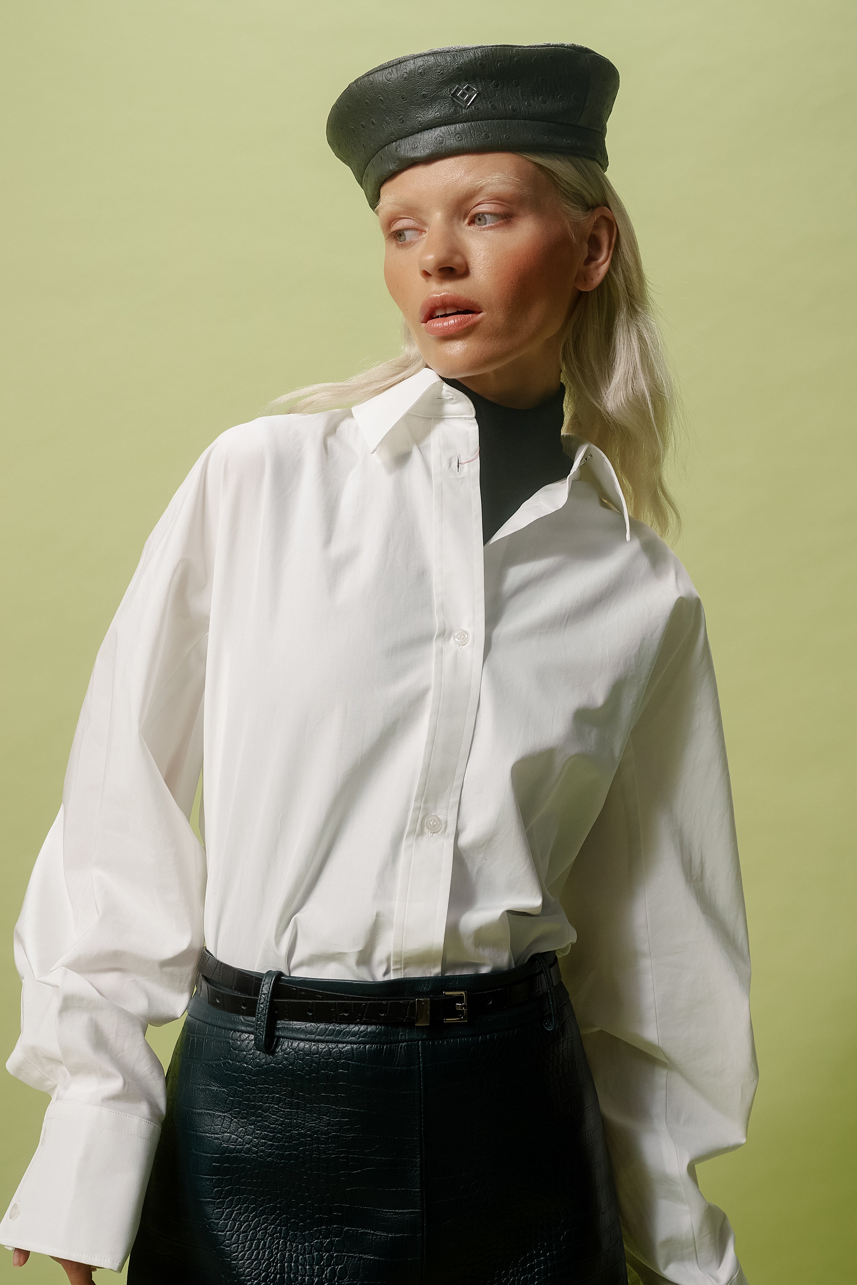 LIMITED KHAKI LEATHER BERET