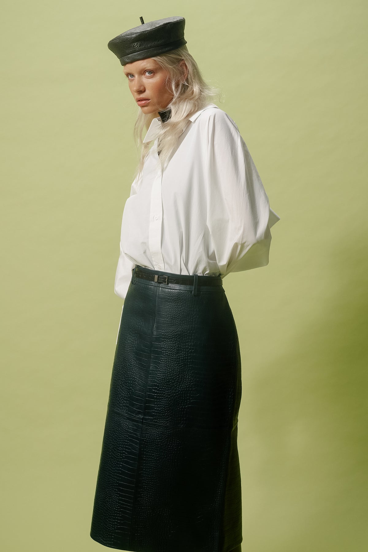 LIMITED KHAKI LEATHER BERET