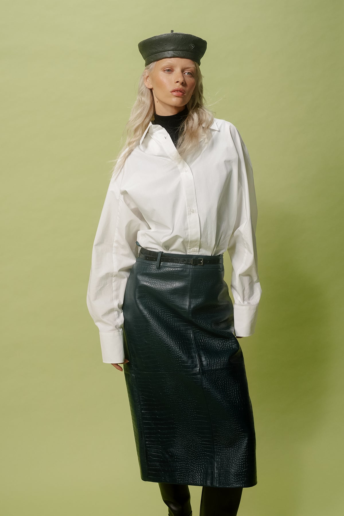 LIMITED KHAKI LEATHER BERET