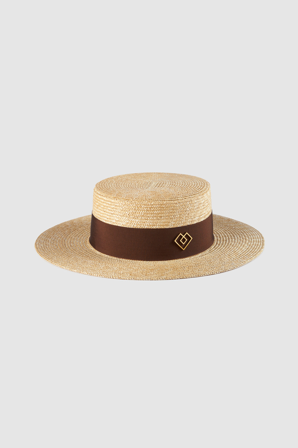 Monogram-embellished straw boater hat