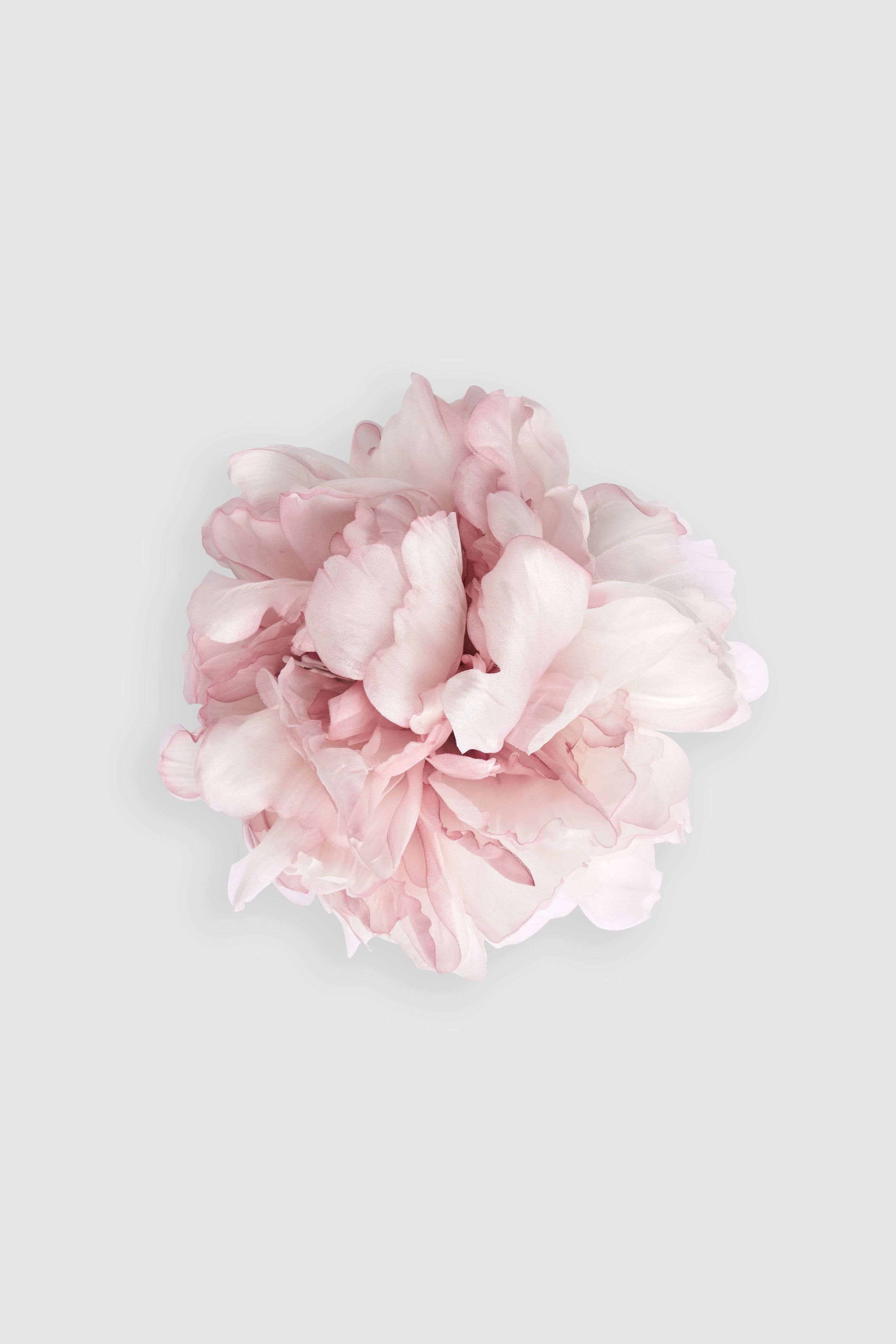 Silk flower brooch handcrafted with delicate light rose peony petals. A luxurious 100% silk accessory perfect for elegant outfits and special occasions.