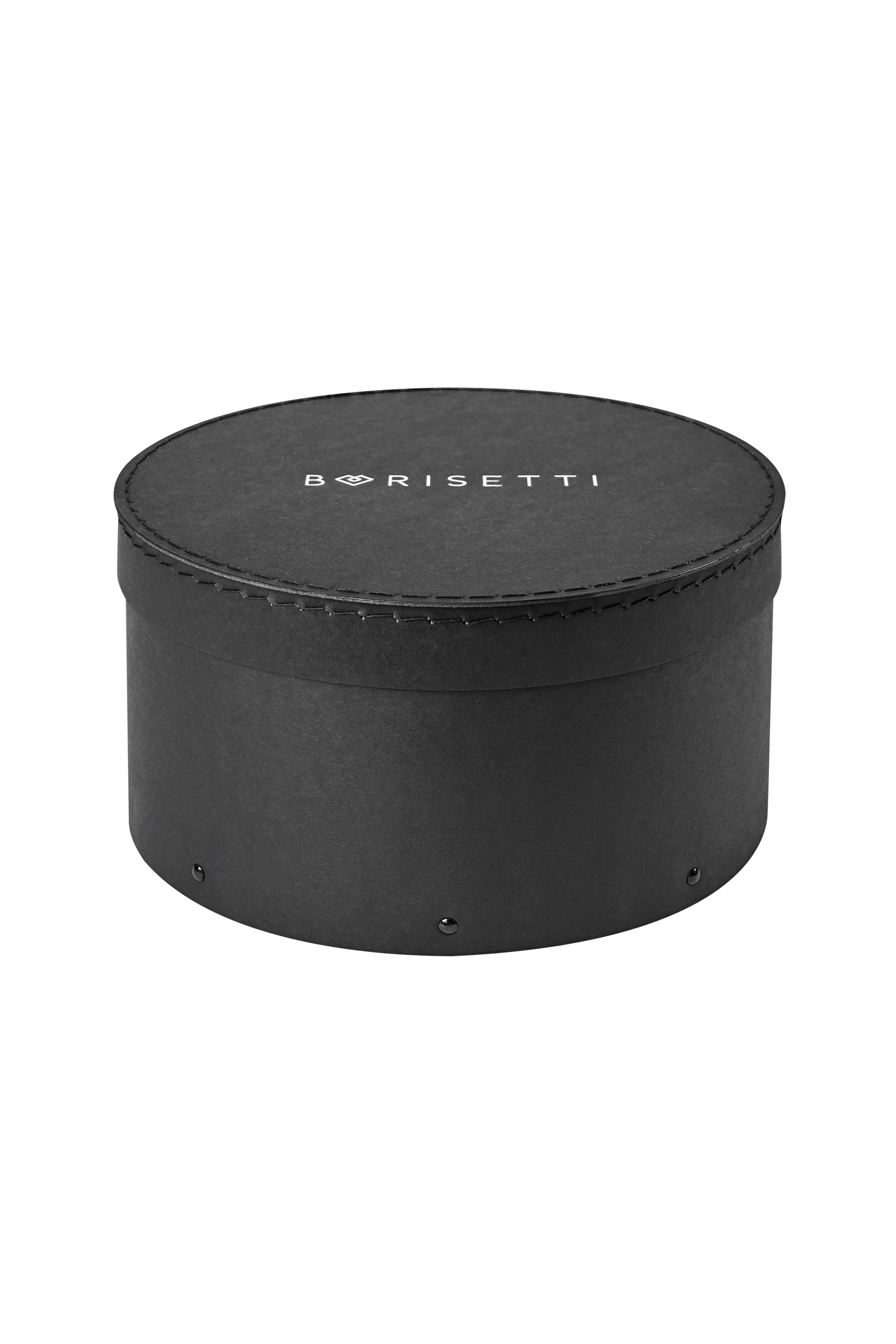 Elegant Borisetti black gift box for silk peony brooch and pearl necklace. Perfect for gifting bridal accessories with a luxurious presentation.