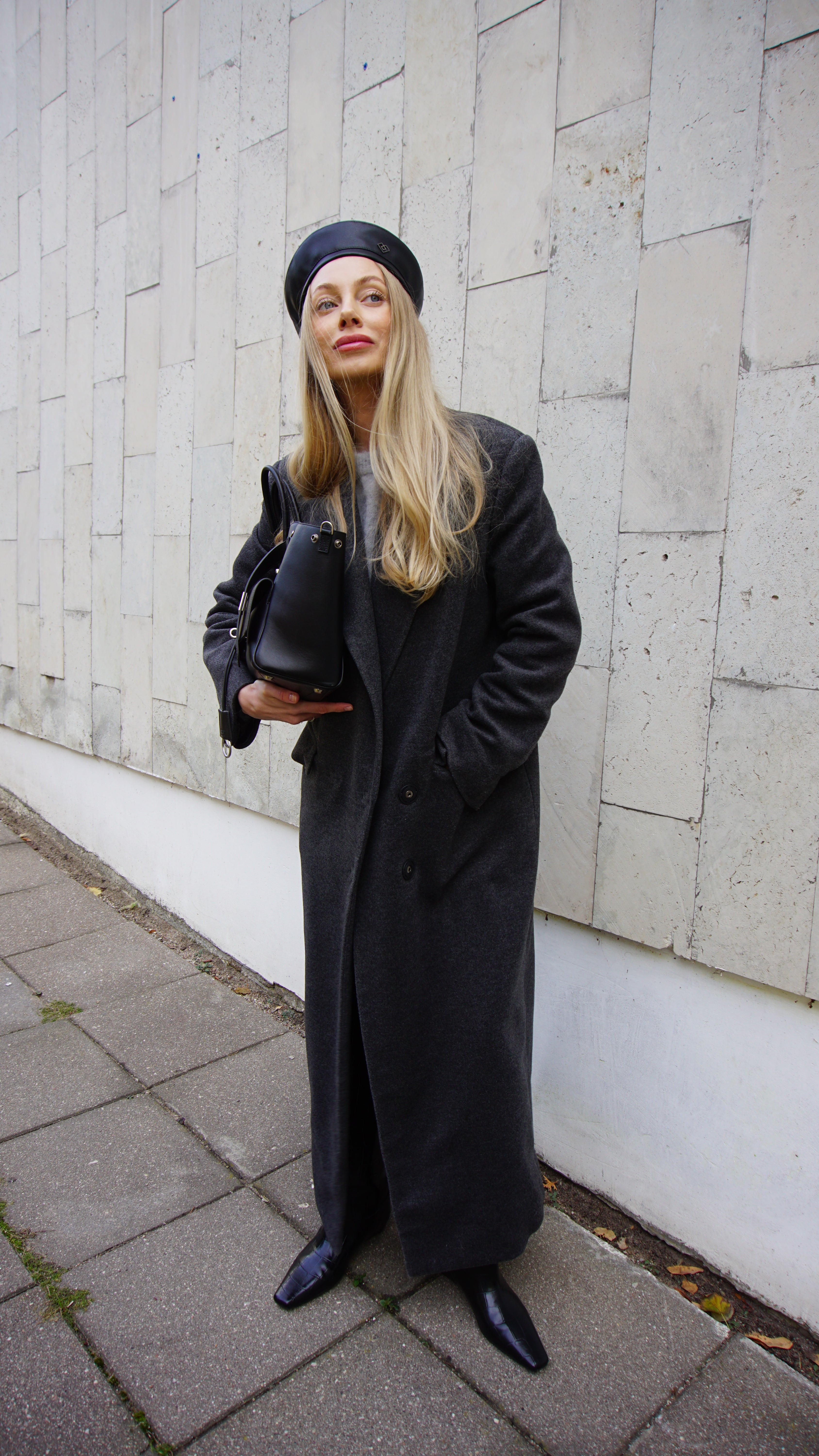 Black faux leather beret