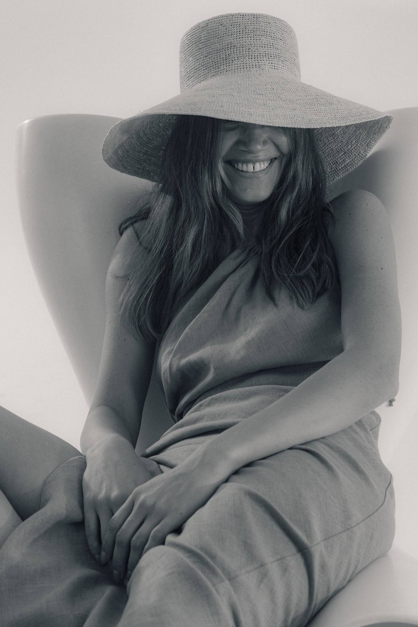 Wide brimmed straw crochet hat
