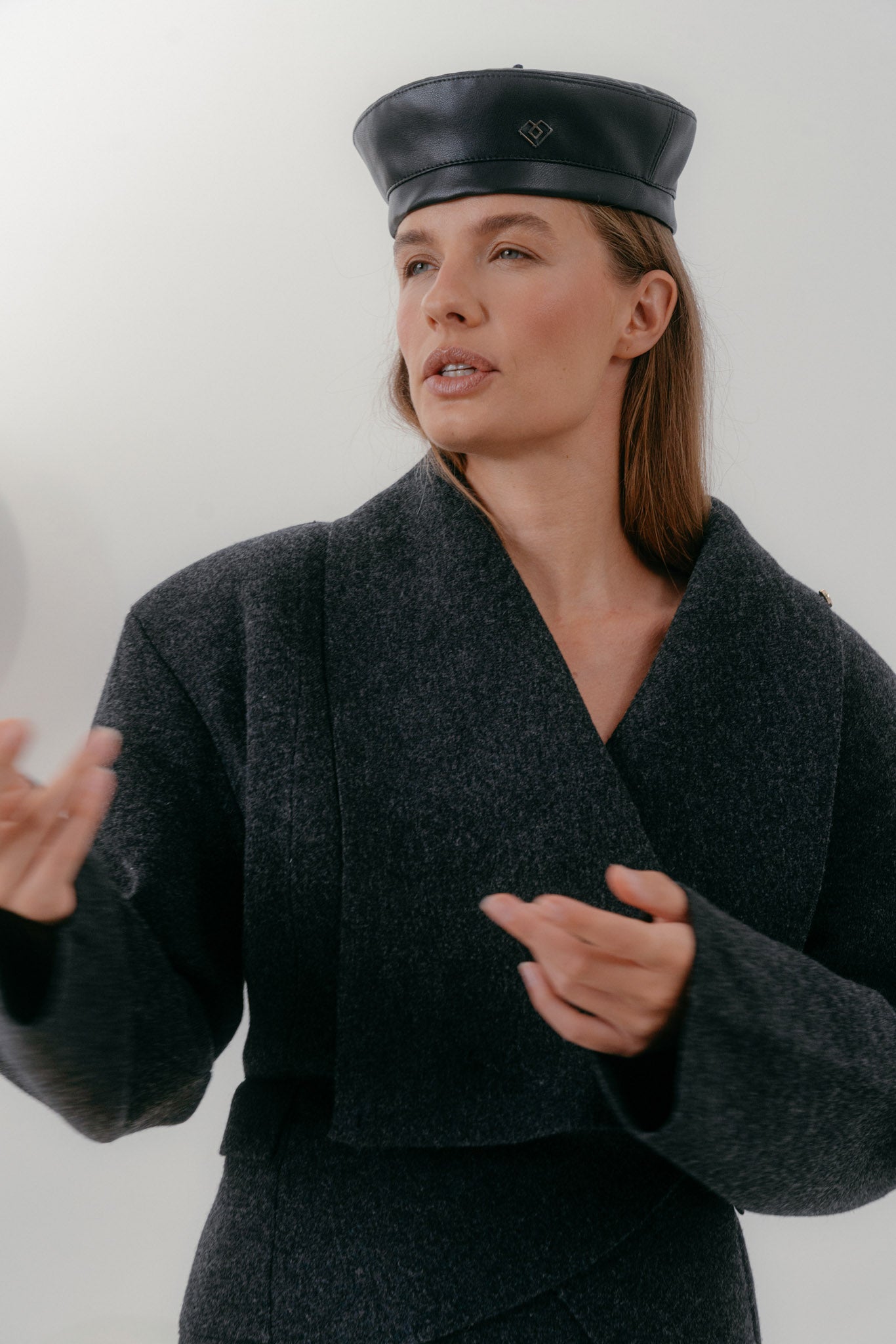 Black faux leather beret