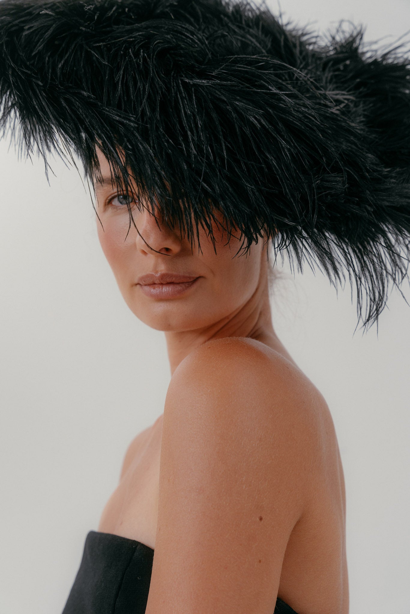 Black ostrich feathered headpiece