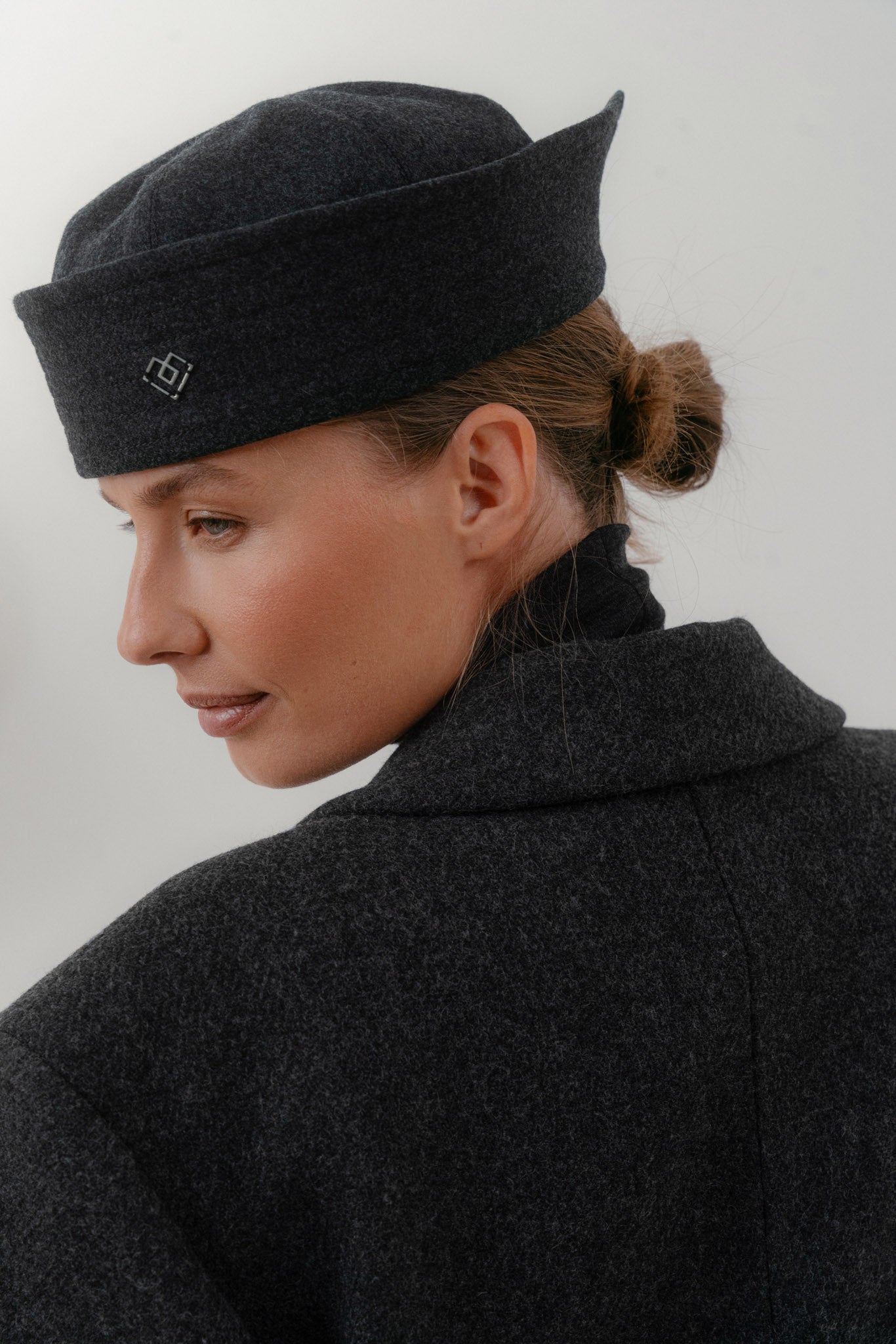 Dark grey wool sailor hat