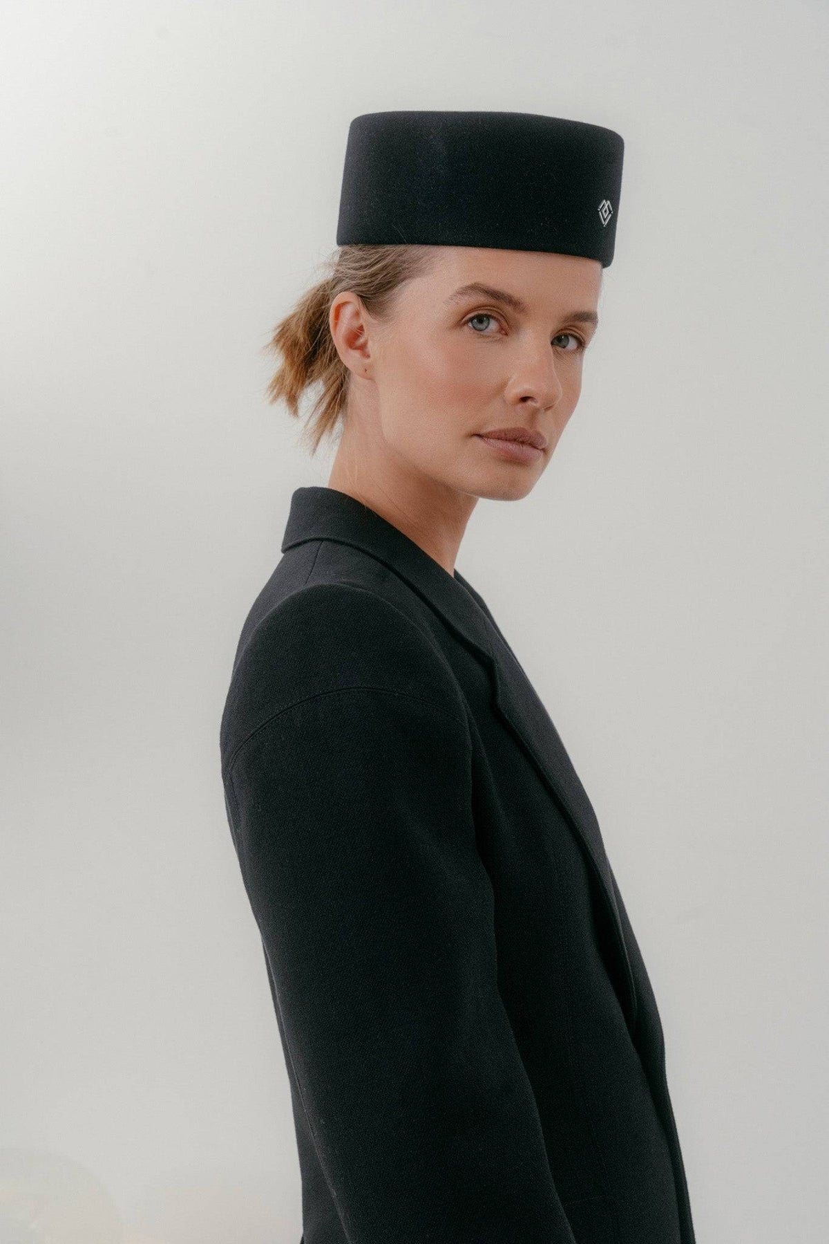Black pillbox hat
