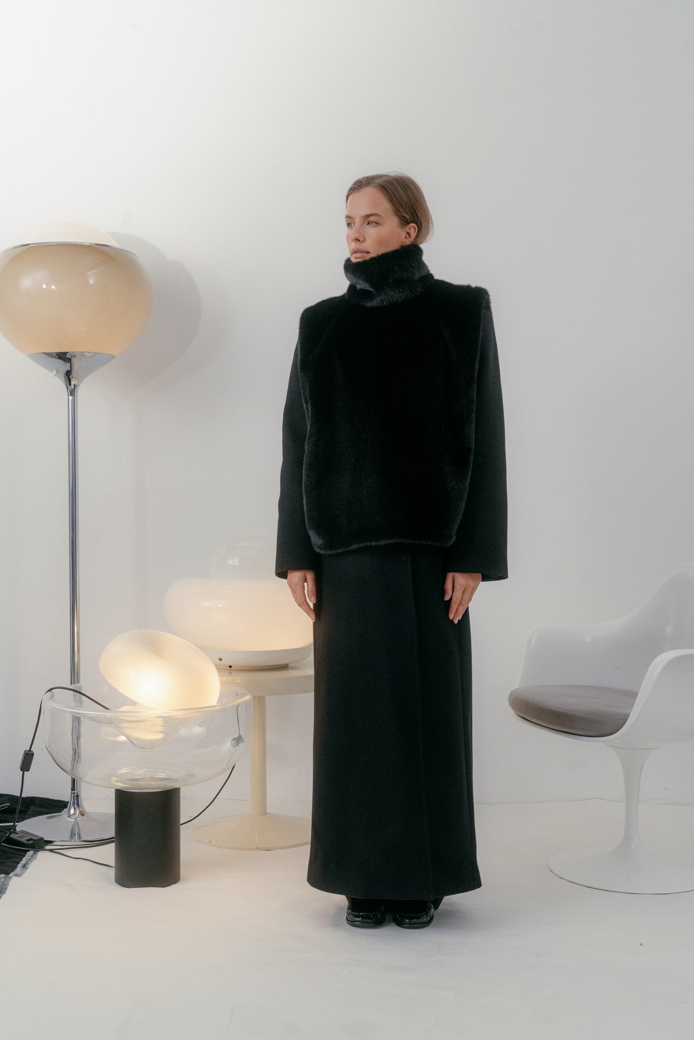 Black Faux Fur Turtleneck