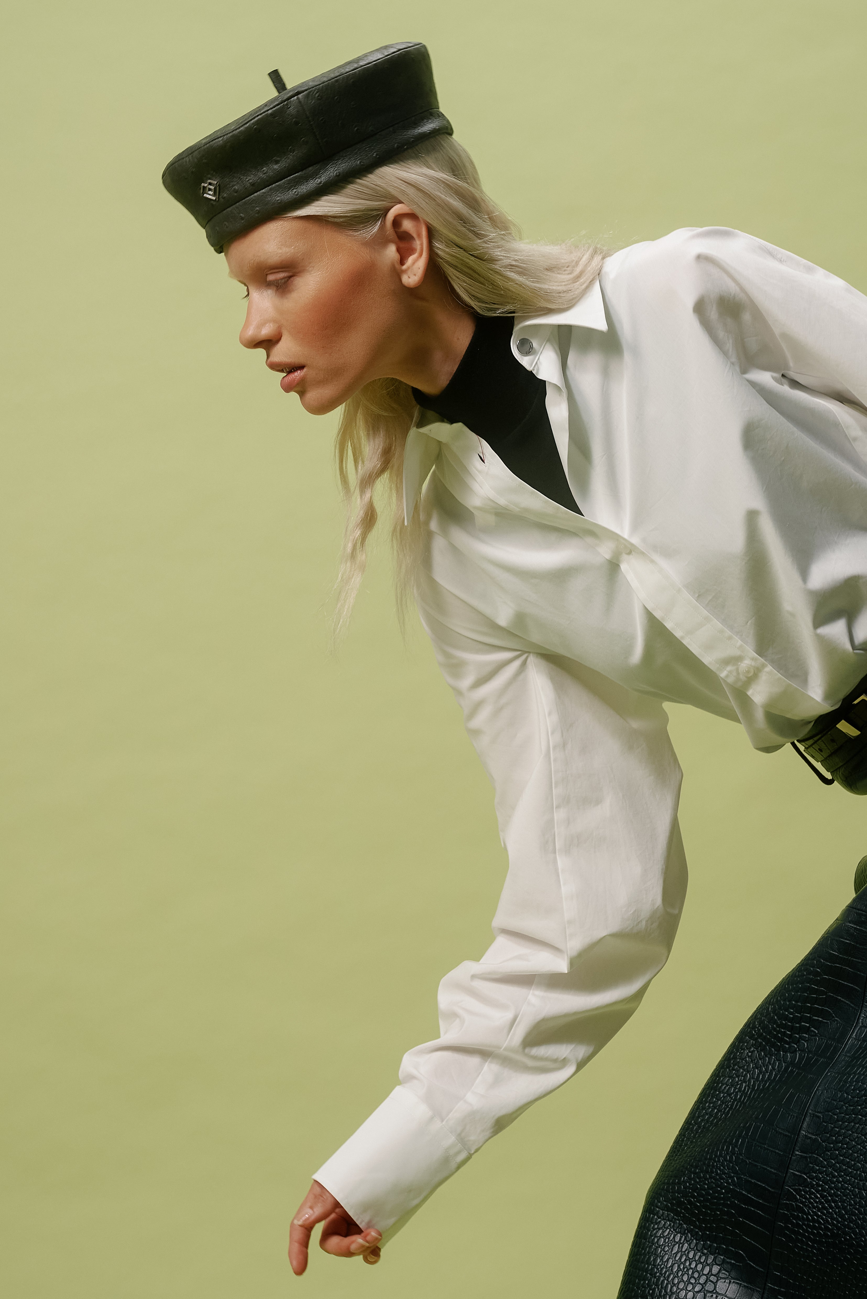 LIMITED KHAKI LEATHER BERET