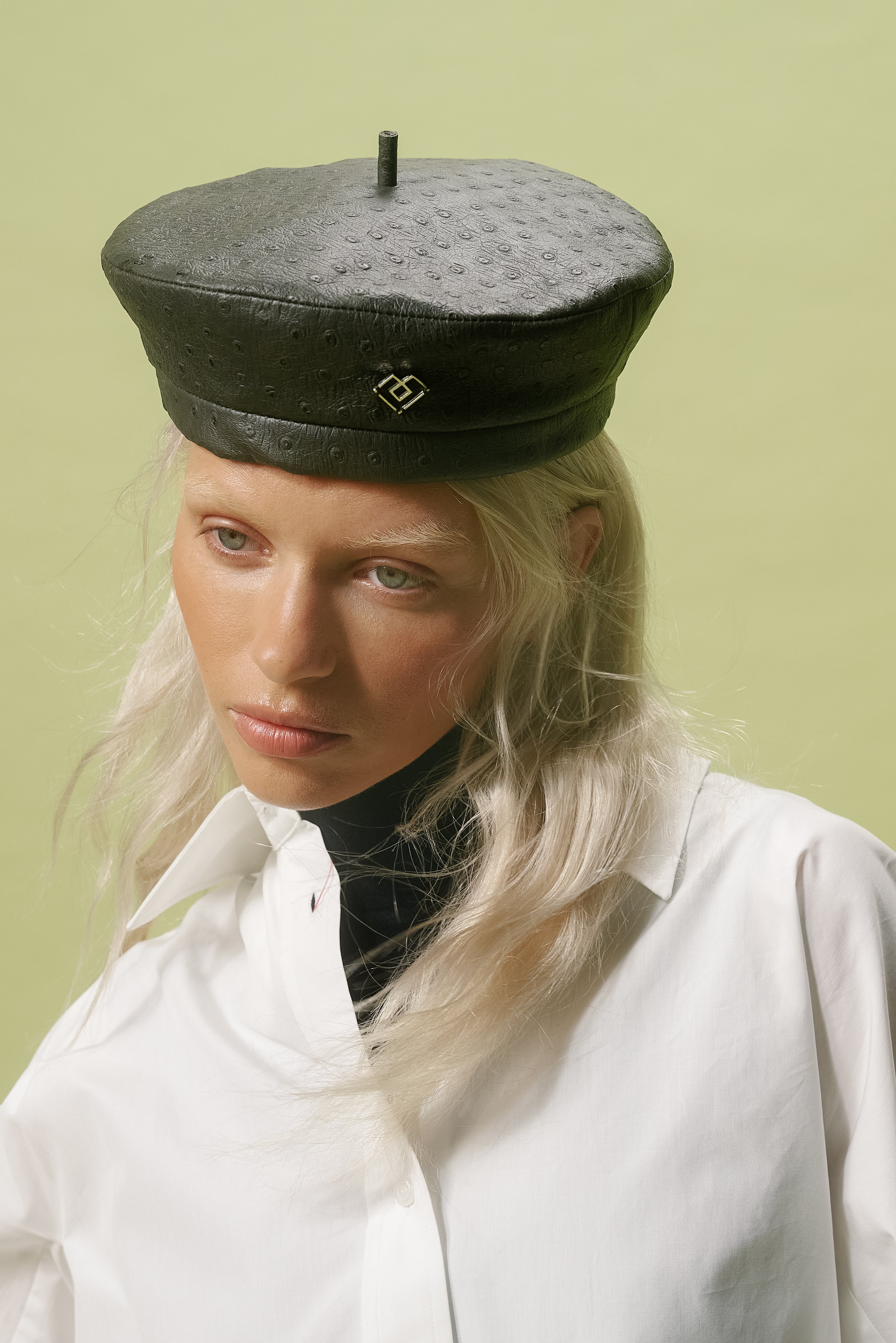 LIMITED KHAKI LEATHER BERET