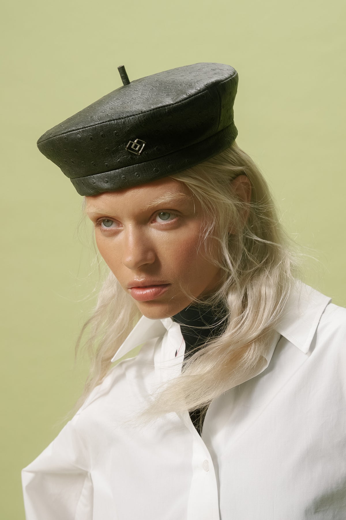 LIMITED KHAKI LEATHER BERET
