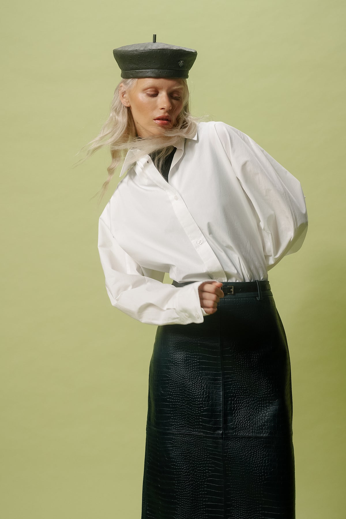 LIMITED KHAKI LEATHER BERET
