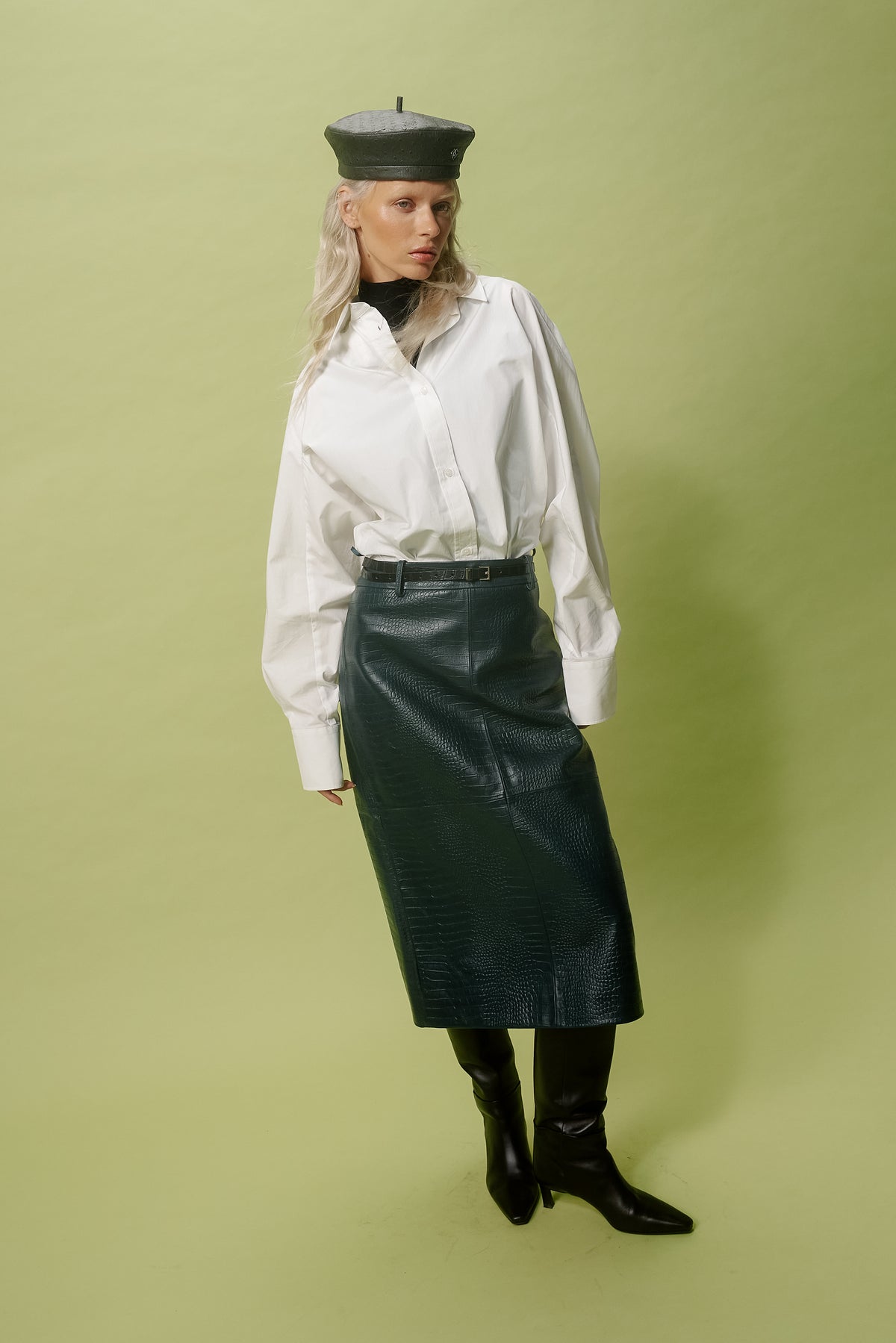LIMITED KHAKI LEATHER BERET