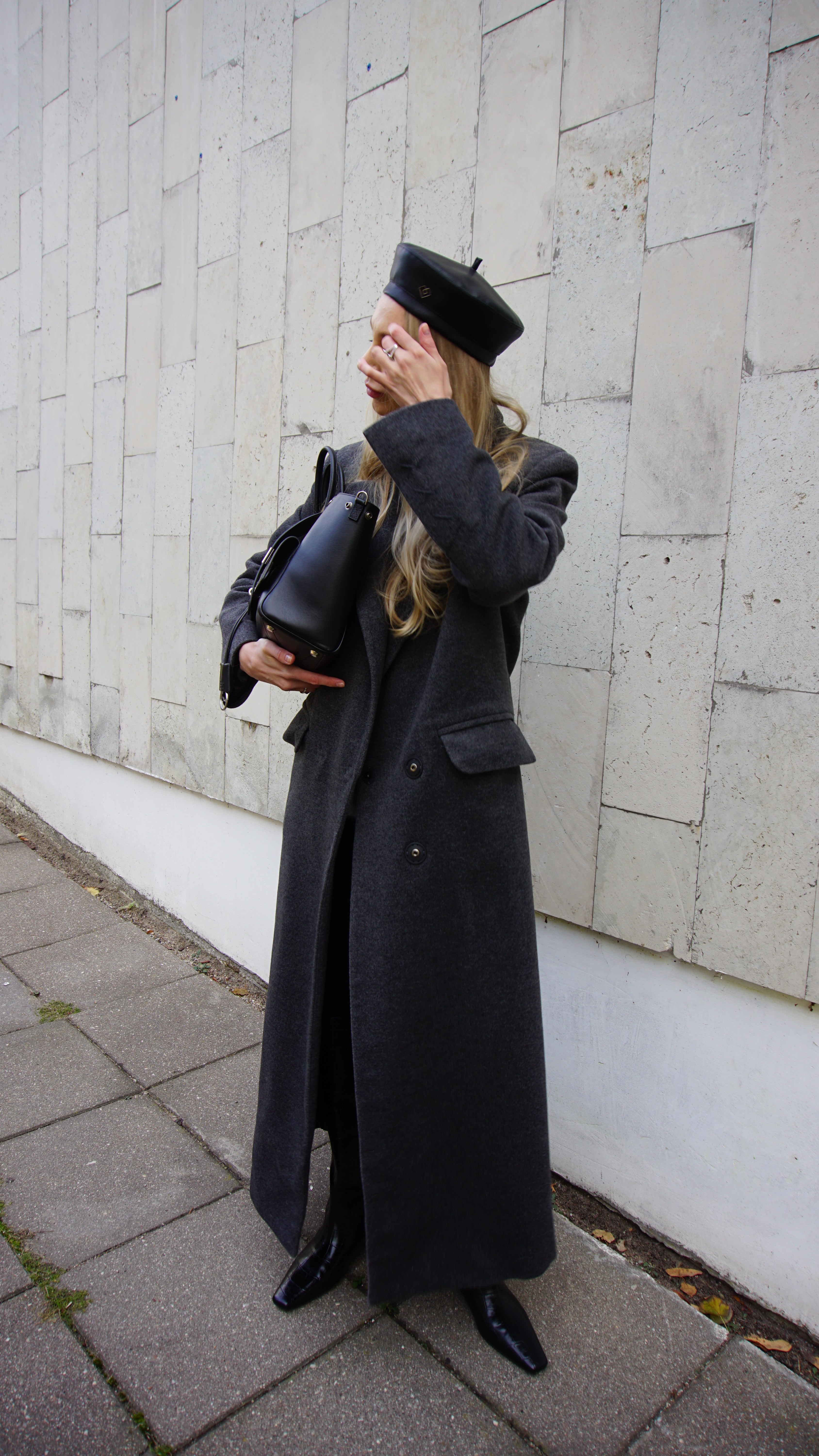 Black faux leather beret
