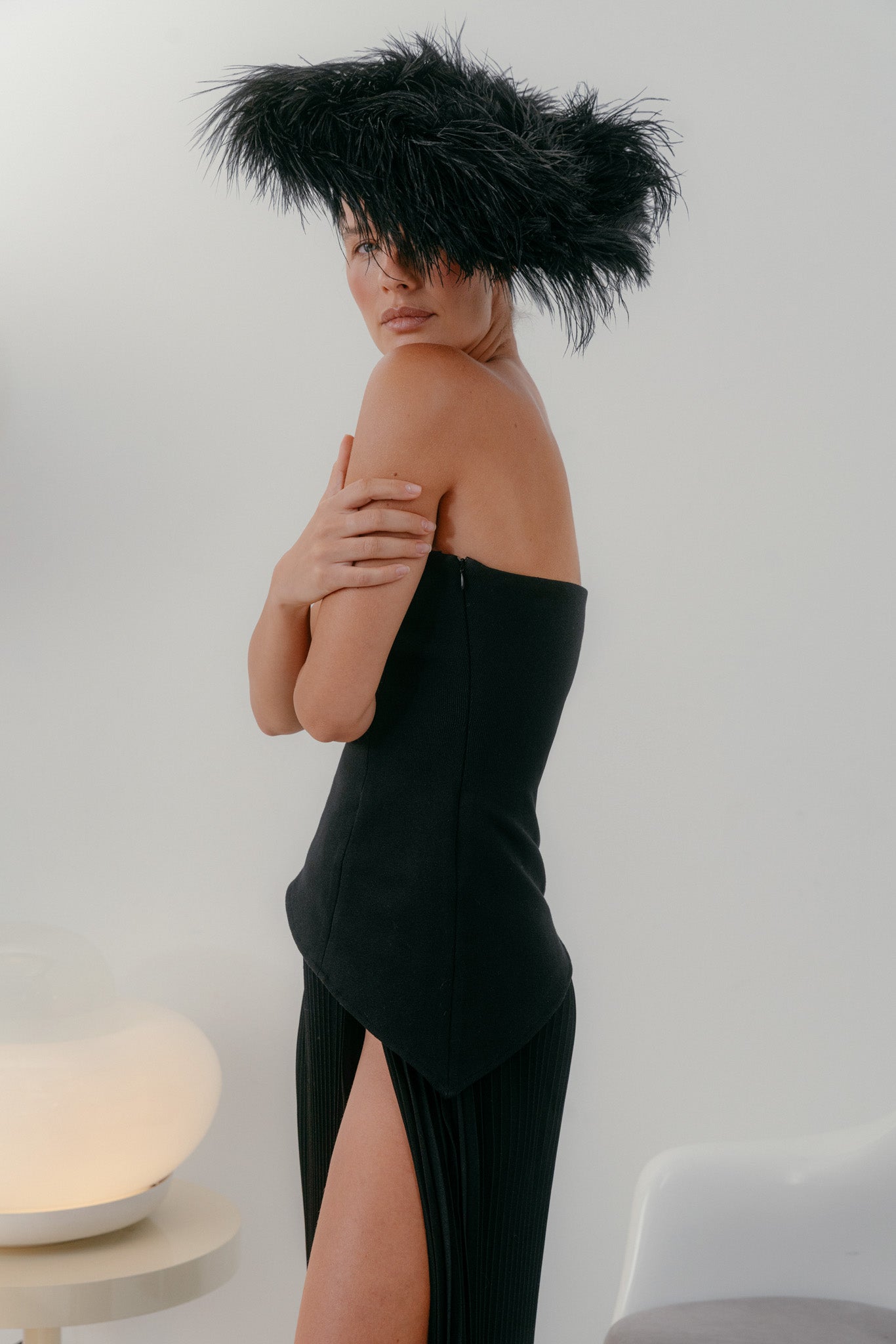 Black ostrich feathered headpiece