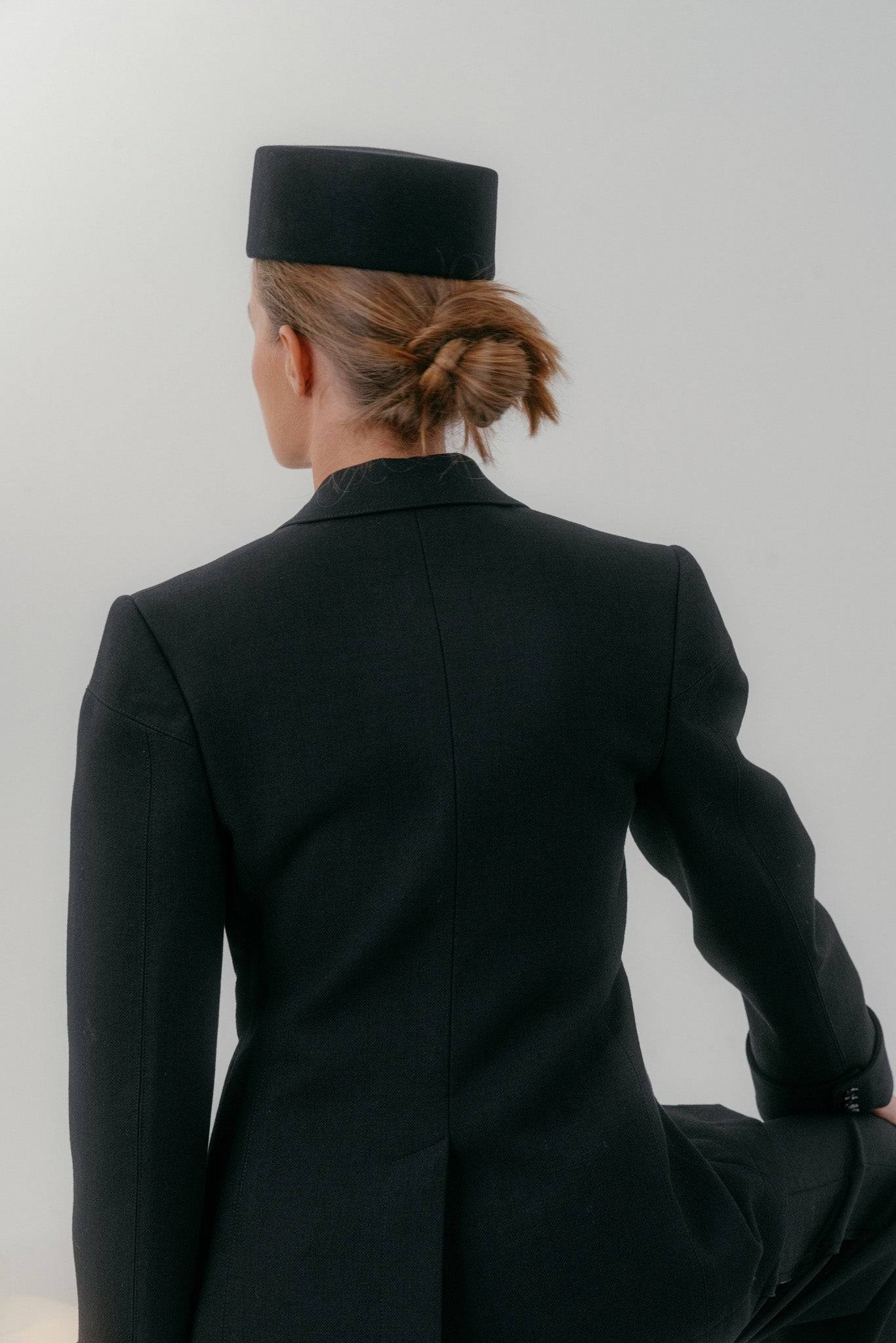 Black pillbox hat