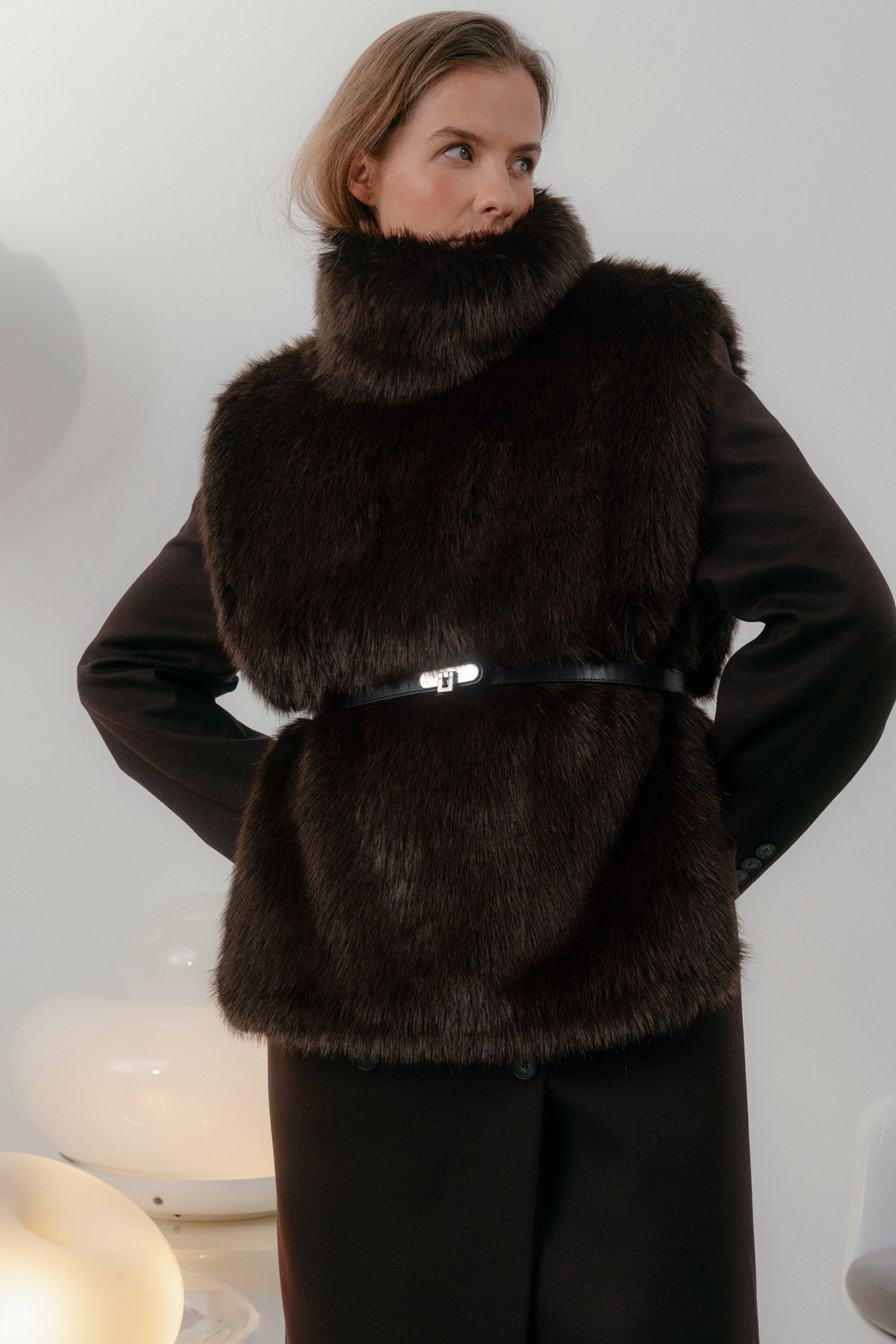 Brown Faux Fur Turtleneck